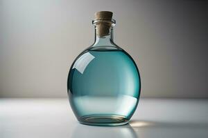 Bottle with a liquid on a solid color background. ai generative photo