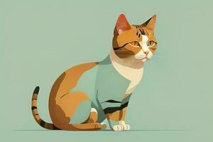 Cute cat sitting on the floor. Vector illustration in retro style. ai generative photo