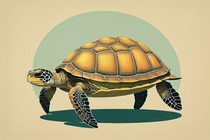 ilustración de un Tortuga en un verde antecedentes en dibujos animados estilo. ai generativo foto