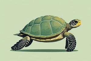 ilustración de un Tortuga en un verde antecedentes en dibujos animados estilo. ai generativo foto