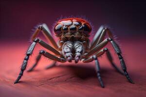 jumping spider closeup on solid color background, copyspace. ai generative photo