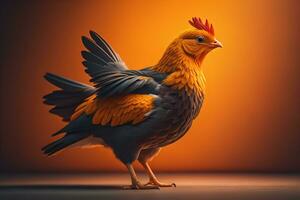 Colorful chicken on a solid color background, studio photo. ai generative photo