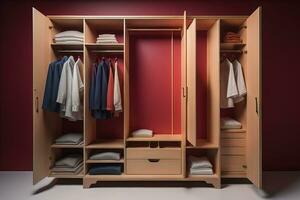 Wardrobe with clothes in the room. Toned image. ai generative photo