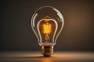 Glowing glass light bulb on dark background. ai generative photo
