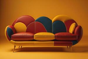 A creative, colourful, and stylish sofa in the interior, AI generated photo