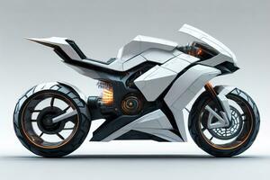 a white super sports motorcycle on a gray background. ai generative photo