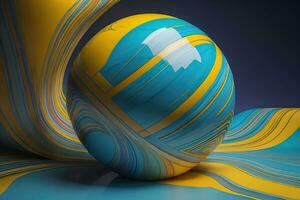 Colorful marble ball on a solid colour background. Close-up. ai generative photo