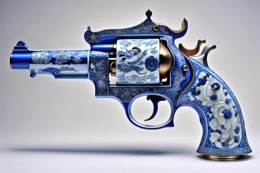 a blue gun with a pattern on the surface. ai generative photo