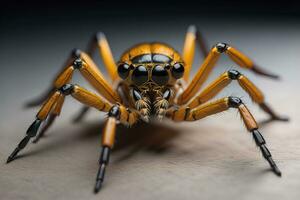 jumping spider closeup on solid color background, copyspace. ai generative photo