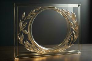 Glass picture frame on a solid color background. ai generative photo