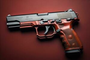 Semi-automatic handgun on a solid color background. Close-up. ai generative photo