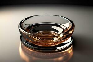 Empty glossy transparent ashtray on a dark background. ai generative photo