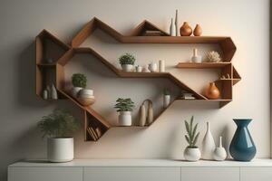 Bookshelf in scandinavian interior. ai generative photo