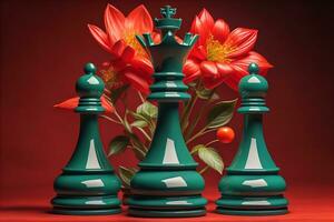 Different chess piece on a solid color background. ai generative photo