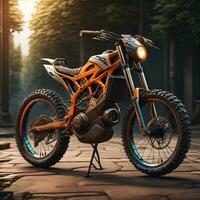 Modern powerful sports motorcycle on a colorful background. ai generative photo