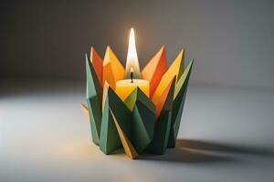 Creative burning candle on a wooden background. ai generative photo