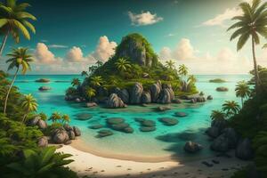 tropical isla con palma arboles y arena playa. ai generativo foto