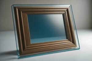 Glass picture frame on a solid color background. ai generative photo