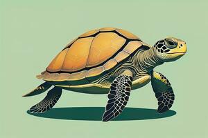 ilustración de un Tortuga en un verde antecedentes en dibujos animados estilo. ai generativo foto