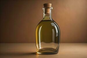 Bottle with a liquid on a solid color background. ai generative photo