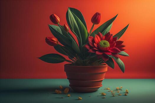 flores en un maceta en un sólido color antecedentes. ai generativo foto