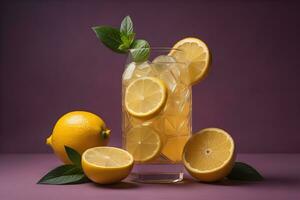 Glass of lemonade with fresh lemons. ai generative photo