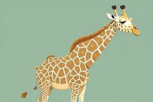 Giraffe isolated on green background. Cartoon style. Vector illustration. ai generative photo
