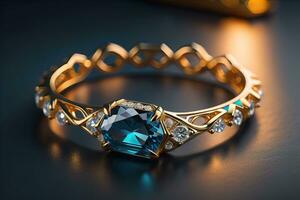 Jewelry ring with precious stones. Jewelry background. ai generative photo