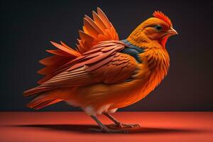 Colorful chicken on a solid color background, studio photo. ai generative photo