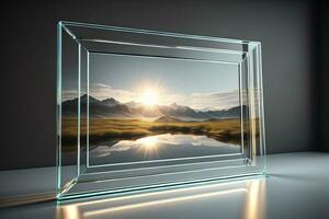 Glass picture frame on a solid color background. ai generative photo