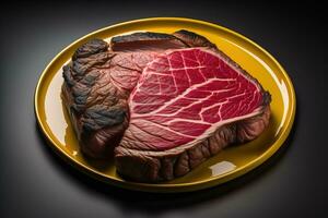 Raw beef sirloin steak with ingredients for cooking on wooden background. ai generative photo