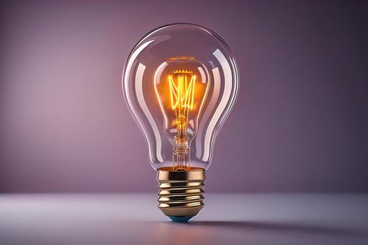 Glowing glass light bulb on dark background. ai generative photo