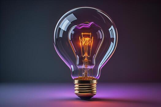 Glowing glass light bulb on dark background. ai generative photo