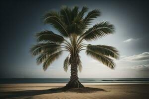 palma árbol en el playa. verano vacaciones concepto. ai generativo foto