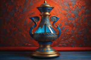 a vintage oriental vase on a solid color background. ai generative photo