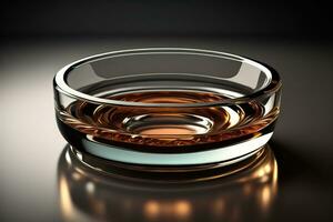 Empty glossy transparent ashtray on a dark background. ai generative photo