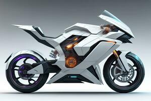 a white super sports motorcycle on a gray background. ai generative photo