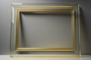 Glass picture frame on a solid color background. ai generative photo