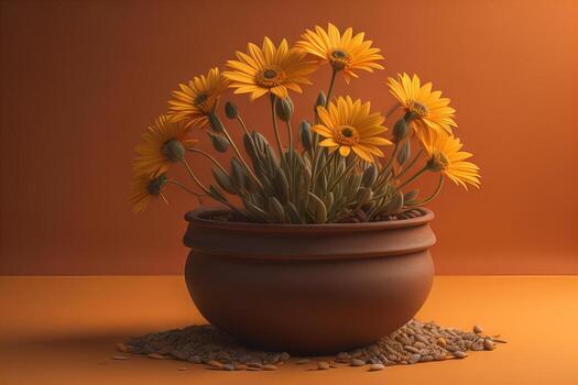flores en un maceta en un sólido color antecedentes. ai generativo foto