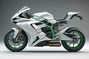 a white super sports motorcycle on a gray background. ai generative photo