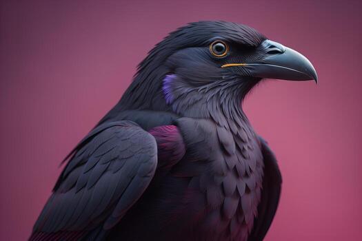 Close up portrait of a black raven, Corvus corax. ai generative photo