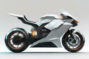 a white super sports motorcycle on a gray background. ai generative photo