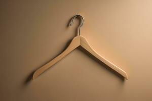 Wooden clothes hanger hanging on the wall. ai generative photo