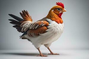 Colorful chicken on a solid color background, studio photo. ai generative photo