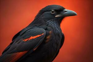 Close up portrait of a black raven, Corvus corax. ai generative photo