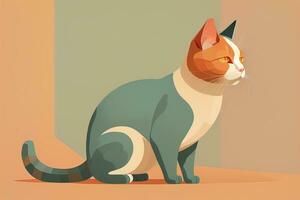 Cute cat sitting on the floor. Vector illustration in retro style. ai generative photo