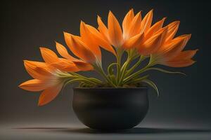 Flowers in a pot on a solid color background. ai generative photo