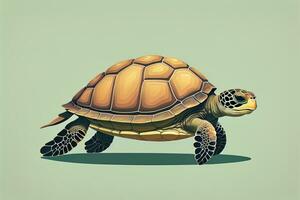 ilustración de un Tortuga en un verde antecedentes en dibujos animados estilo. ai generativo foto