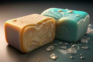 Soap bars on a colored background. ai generative photo