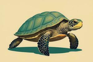 ilustración de un Tortuga en un verde antecedentes en dibujos animados estilo. ai generativo foto